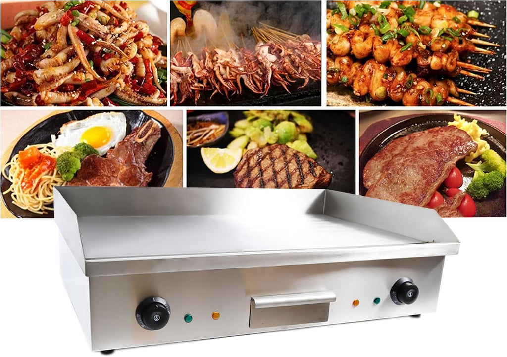 Commercial Electric Griddle, 3000W 28' Commercial Flat Top Griddle, Stainless Steel Non-Stick Countertop Teppanyaki Grill, Adjustable Temperature Control 122℉-572℉