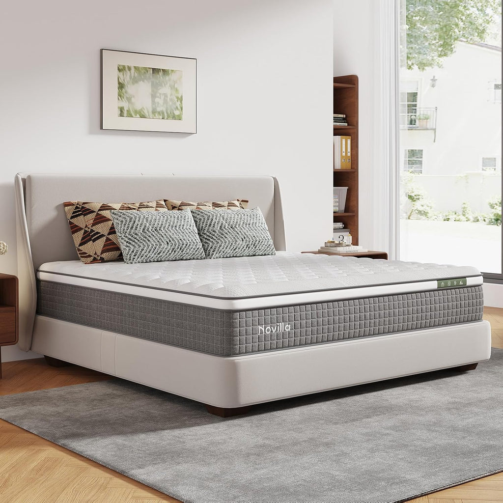 Novilla 12 Inch XL Twin Mattress,Twin XL Hybrid Mattress with Gel Memory Foam,Pocketed Coils & Nylon Cooling Fabric for Targeted Support Zones & Spinal Alignment Mattresses in a Box for Kids