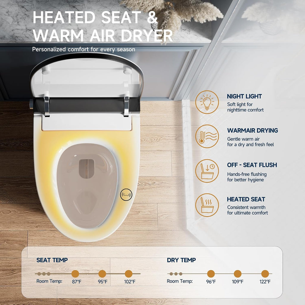 18' Tall Smart Toilet with Bidet Built in,Elongated,Tank Built in,LED Display,Auto Open Close,1000g MaP Flush,Warm Water Sprayer,Dryer,Foot Sensor,Heated Seat & Foam Dispenser