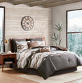 Woolrich King Comforter Set, Southwestern Aztec 8 Piece Bedding Set, Oversized All Season Down Alternative Comforter with Shams, Euro Shams, Decorative Pillows & Bedskirt, Rustic Cabin, Grey Brown