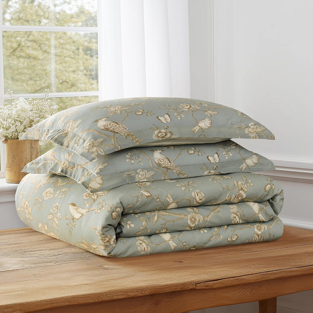 Levtex Home - Lyon Teal Comforter Set - Twin Comforter (68x88in) and 1 Standard Sham (20x26in) - Toile Bird Floral Design - Teal - Reversible - Cotton