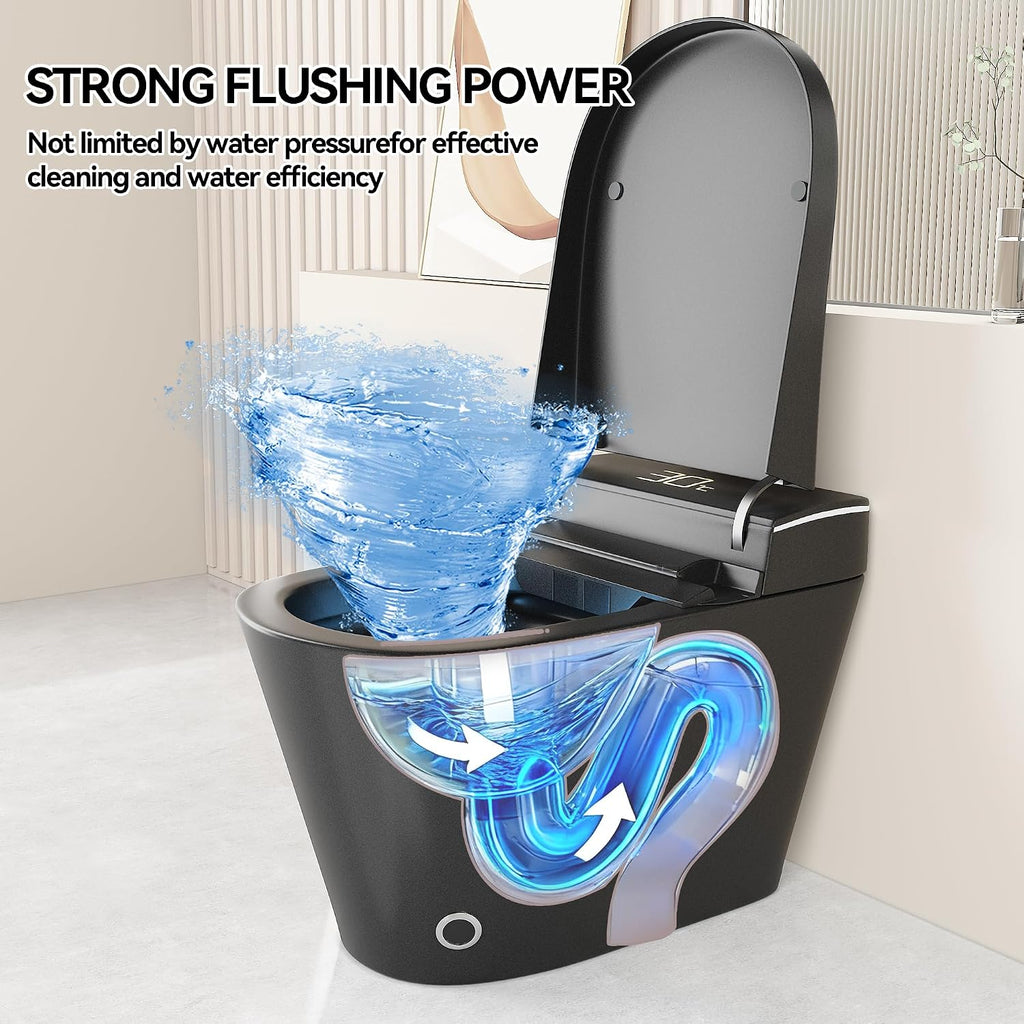 KEIKI Smart Ceramic Toilet with Warm Water Sprayer and Dryer, One Piece Bidet Toilet with Auto Dual Flush Foot Sensor Operation, Heated Seat, Auto Open/Close Seat, for Bathroom, Black