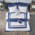 Madison Park Heritage Comforter Quilt Combo Set - Modern Luxury Design, All Season Down Alternative Bedding, Matching Shams, Decorative Pillows, King/Cal King(104'x92'), Color Block Navy 8 Piece