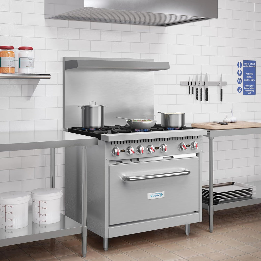 KoolMore 36 in. 6 Burner Commercial Liquid Propane Range with Oven (KM-CR36-LP)