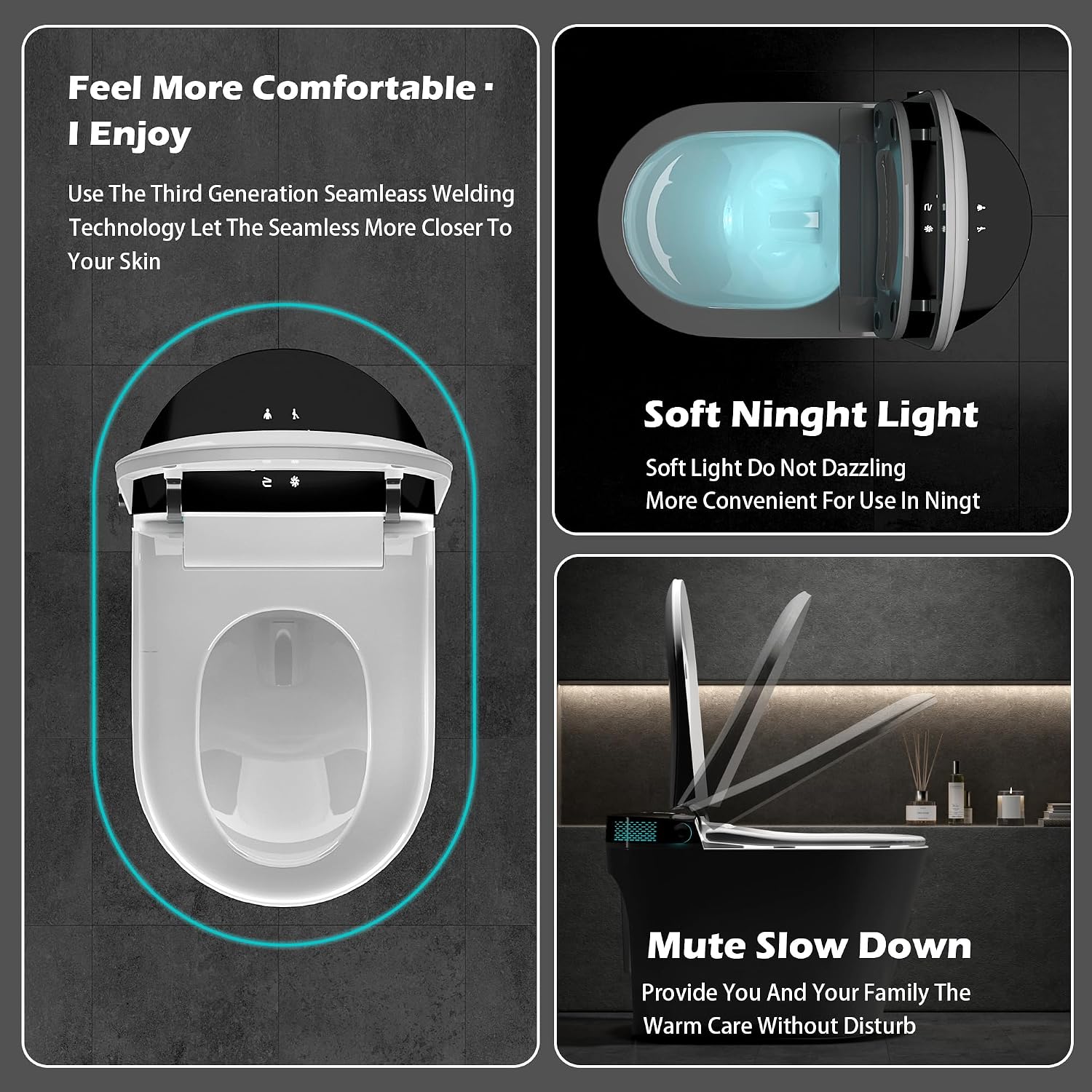 WinZo Smart Toilet,Modern Smart Toilet with Bidet Built In with Foot Kick,Tankless Toilets Auto Open/Close Lid with Dryer,ADA Comfort Height Heat Seat,Instant Warm Water,Power Outage and Flush Black