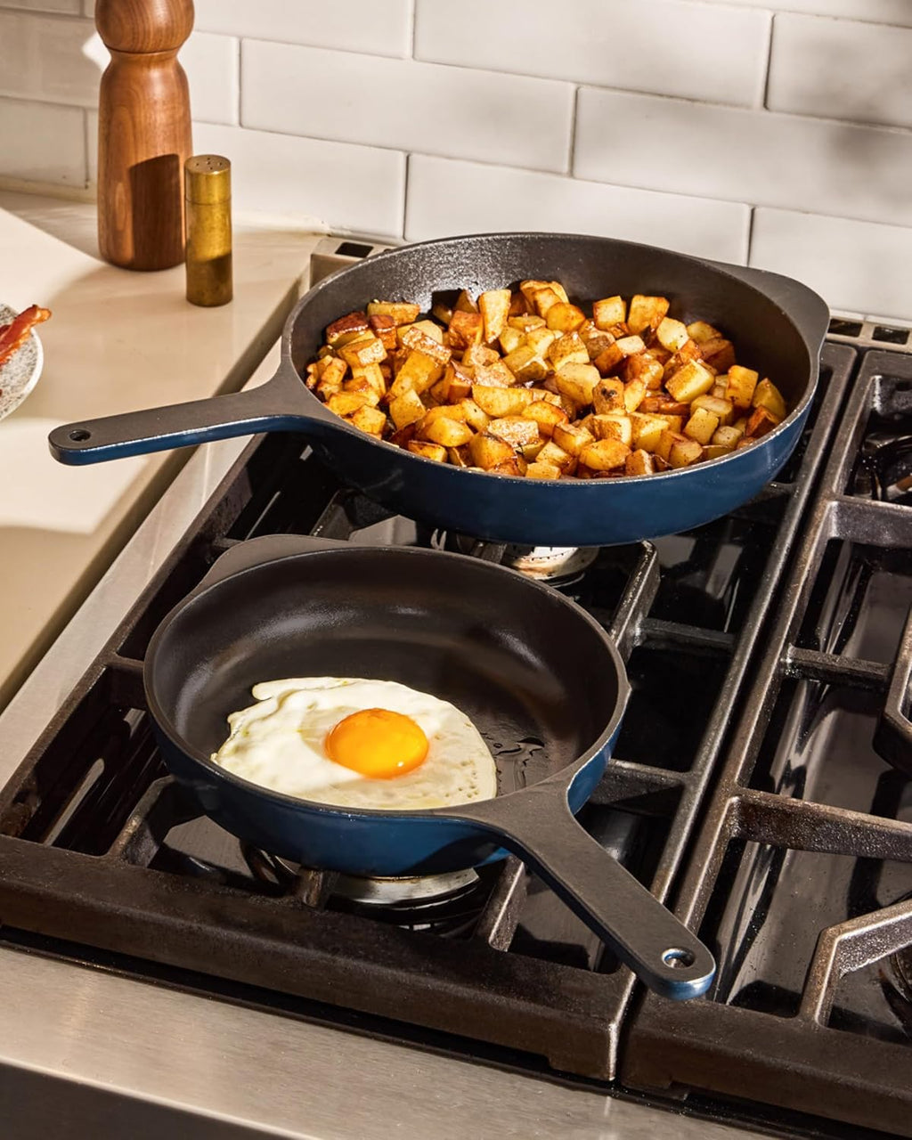 Caraway Cast Iron Skillet Set - 8' & 10.5' Enameled Cast Iron Pan With 3 Layer Enamel Coating - No Seasoning Required - Compatible With All Stovetops - Free From Forever Chemicals - Mist