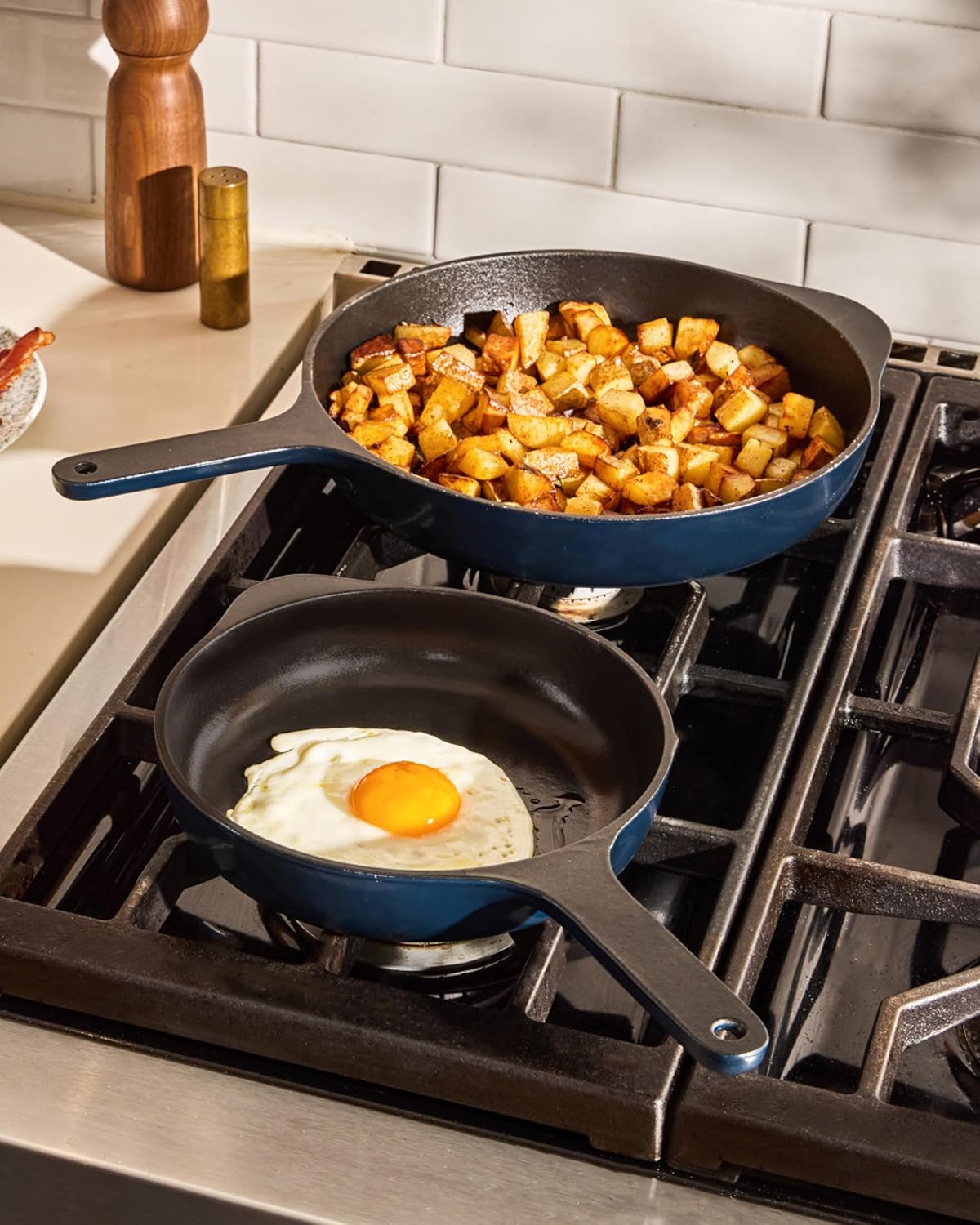 Caraway Cast Iron Skillet Set - 8' & 10.5' Enameled Cast Iron Pan With 3 Layer Enamel Coating - No Seasoning Required - Compatible With All Stovetops - Free From Forever Chemicals - Mist