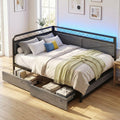 ANCTOR Full Corner Bed Frame with Storage Drawers, Daybed with LED Lights and Charging Station, No Box Spring Needed, Heavy Duty, Easy Assembly for Living Room, Bedroom and Guest Room, Grey | Heavy Duty Bed