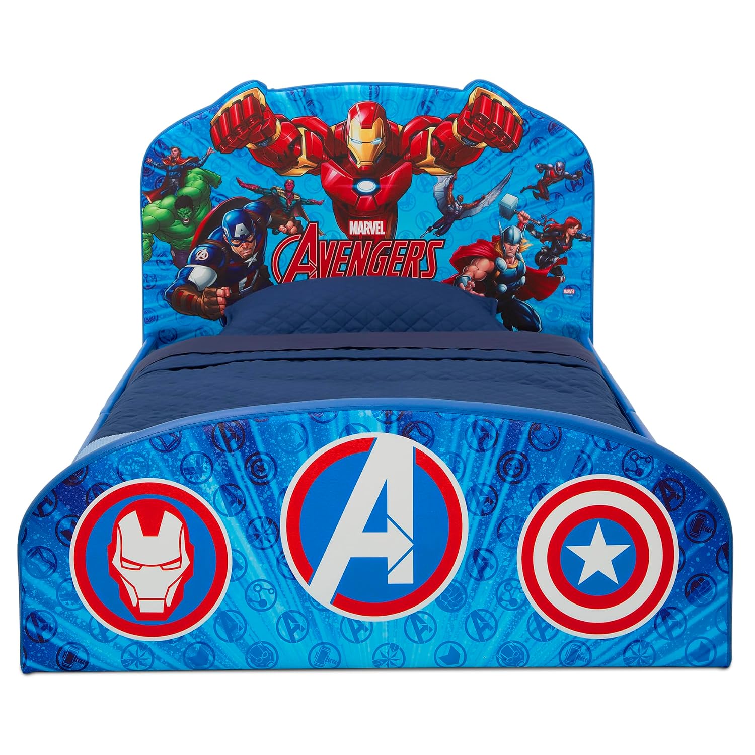 Delta Children Marvel Avengers Upholstered Twin Bed, Blue