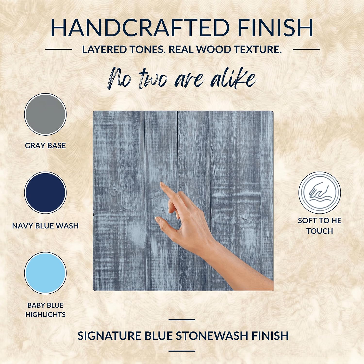 Barn Walls - Wall Mounted Floating King Size Bed Headboard - Handcrafted Solid Wood Construction - Easy No-Drill Installation - Contemporary Coastal Design - Elegant Blue Stonewash Finish, King Size