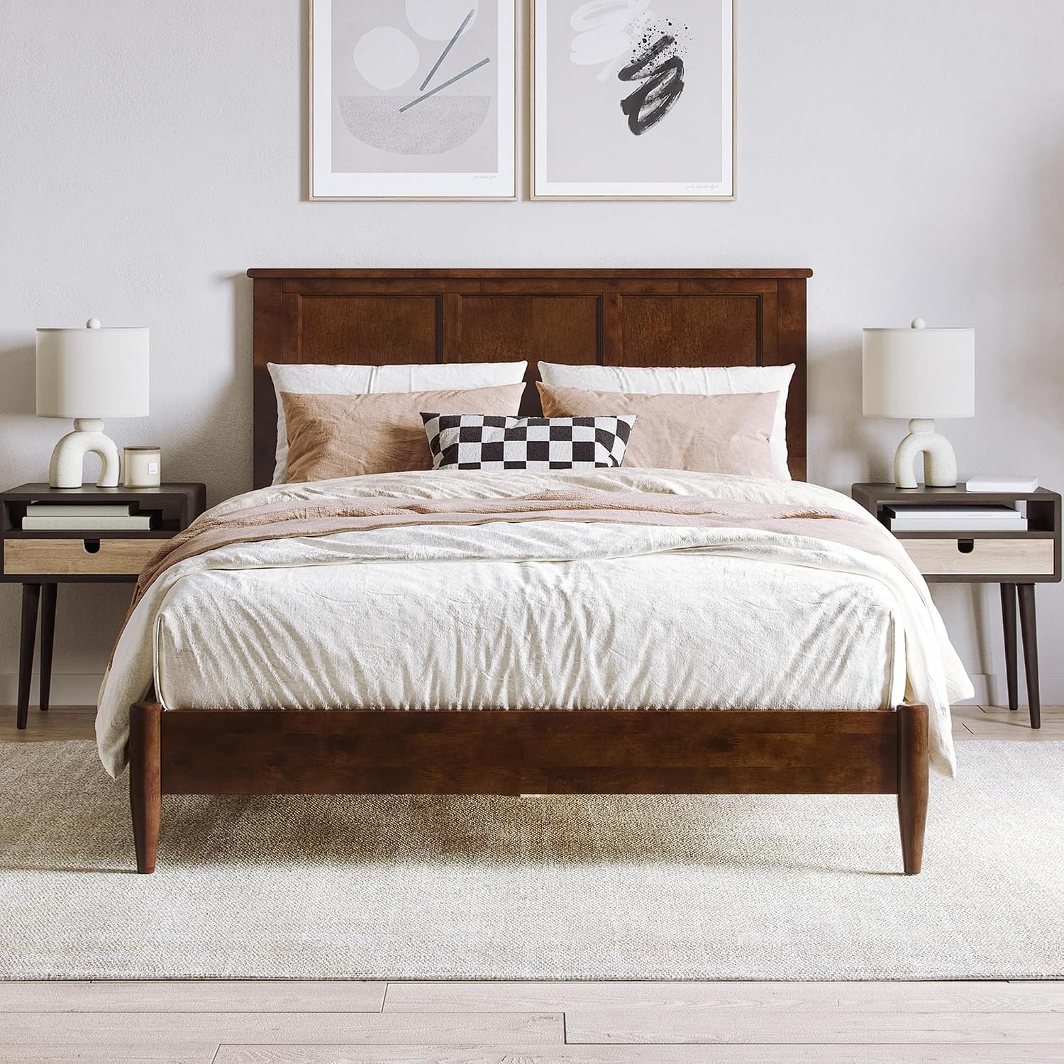 AFI, Charlotte Full Solid Wood Low Profile Platform Bed, Walnut