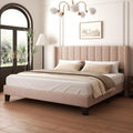 King Bed Frame with Headboard Upholstered Platform Bed Frame with Teddy Velvet Headboard, Wooden Slats Support/Wing Edge Design/No Box Spring Needed/Easy Assembly, Camle