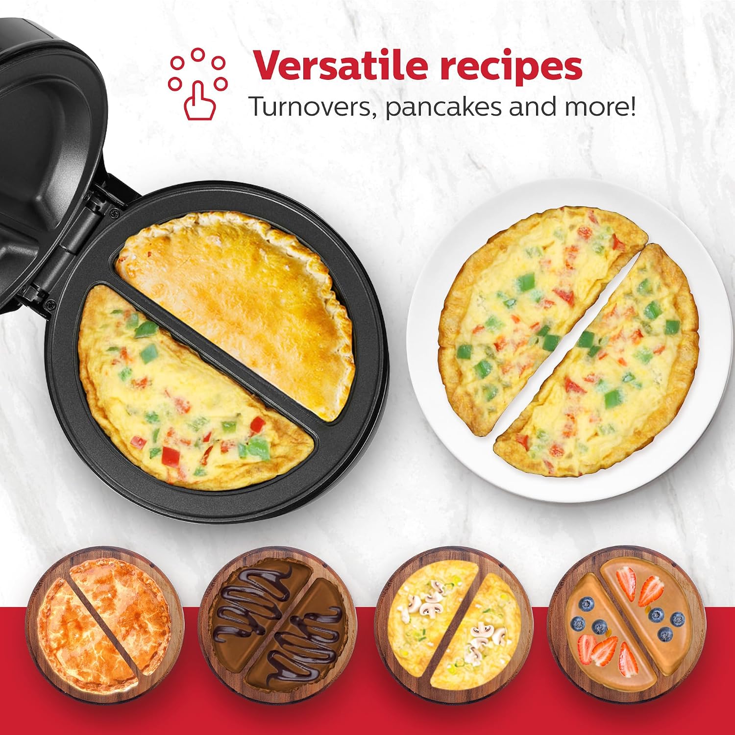 Holstein Housewares Stainless Steel 2 Section Omelet&Frittata Maker,Non Stick Coating,Easy To Clean,Indicator Lights,Compact Storage,Prepare Versatile Recipes in Minutes. 2 Portions,Black,(Pack of 6)