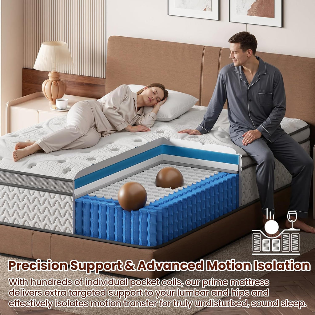 SLEEP100 Full Mattress 14 Inch – Hybrid Mattresses for Back Pain, Extra Lumbar & Shoulder Support, Fiberglass-Free & No Odor, 365-Night Trial