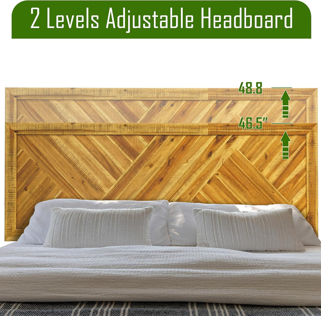 Acacia Sierra Bed Frame with Headboard Solid Wood Platform Bed, Queen Bed Frame, Tall Headboard Wood Bed Compatible with All Mattress Types, No Box Spring Needed, Early American