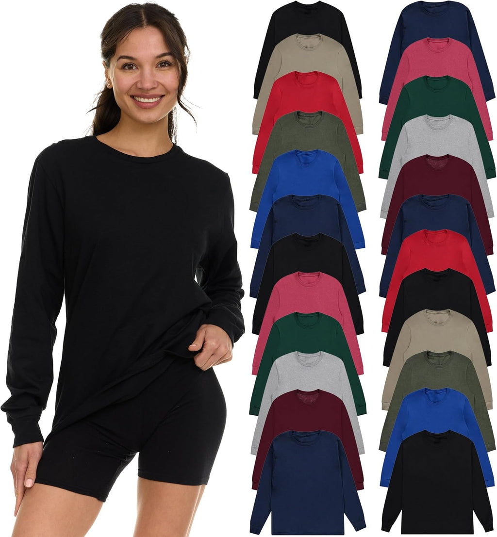 Womens Long Sleeve Oversized T-Shirts Cotton Casual Fit Sleeved Tees Tops Baggy Style Bulk Wholesale Tshirt Packs