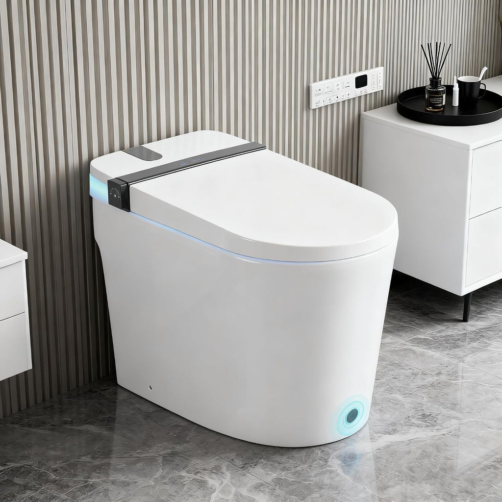 Tankless Smart Toilet with Bidet Built-In Ultimate Model Auto Open/Close Seat Foot Sensor LED Display Night Light Revolving Lamp Warm Water & Dryer Adjustable Temp Side Knob (S21G)