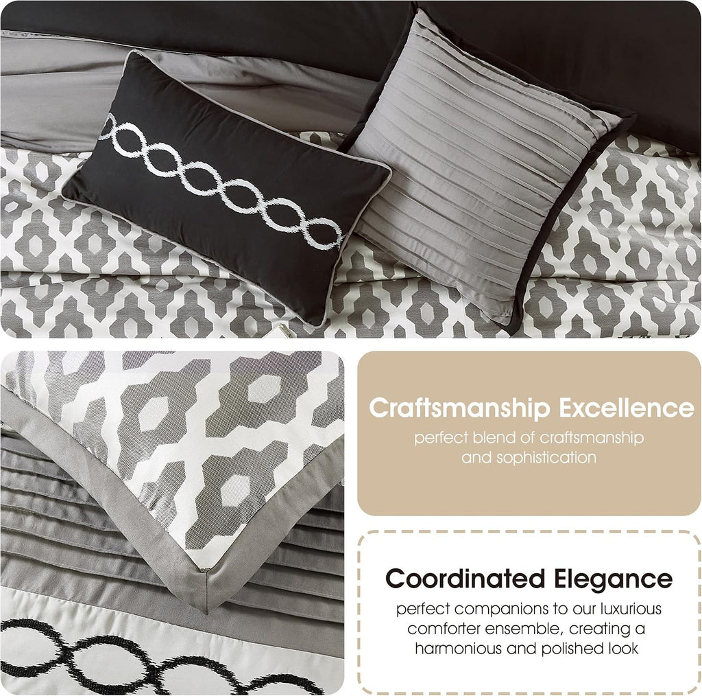 Stratford Park Geometirc King Black Comforter Set, 10 Piece, Jacquard Bedding Comforters & Sets, Bedskirt, Pillows & Shams, Ultra-Soft