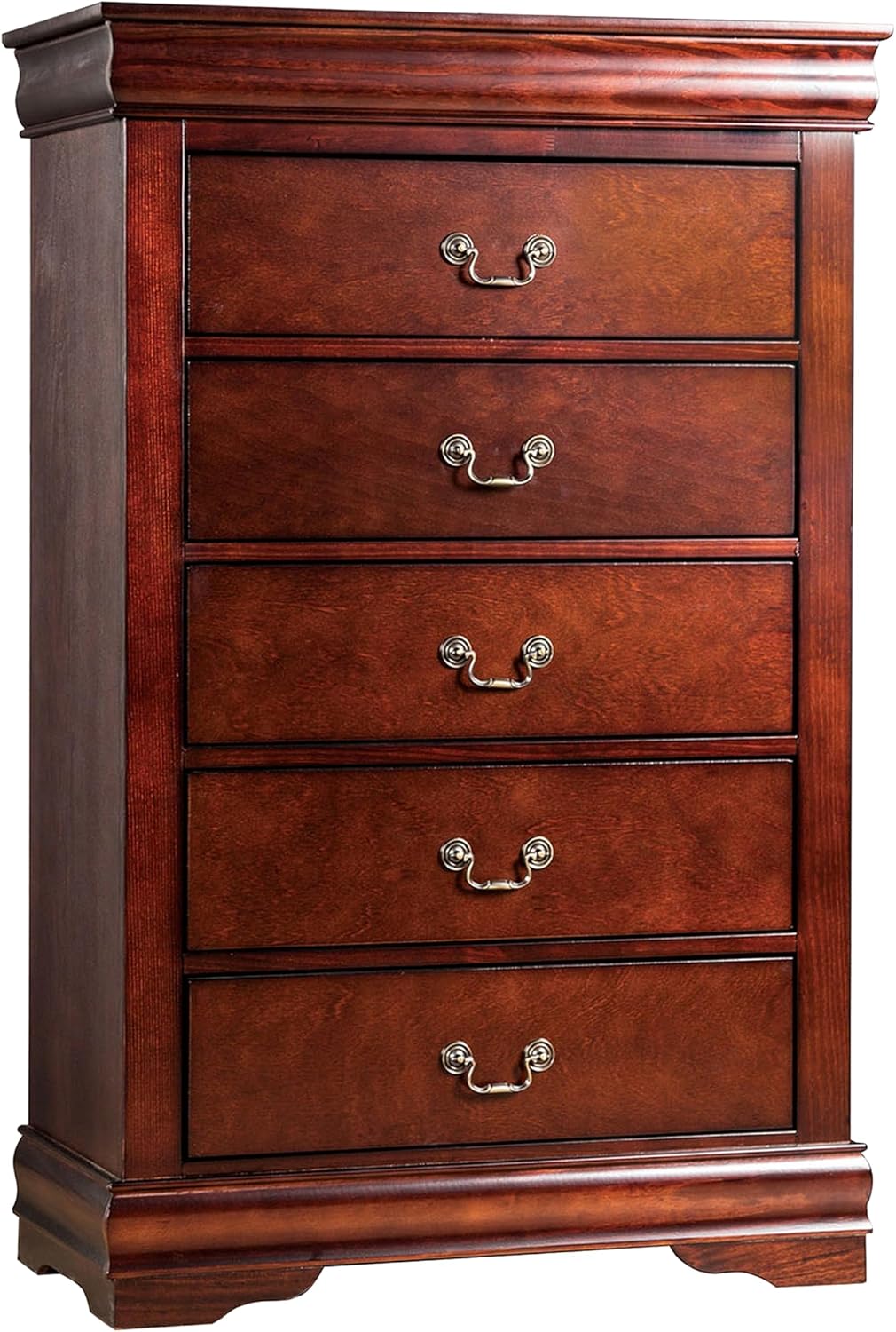 Benjara POY Three PC Full Size Bedroom Set-Metal Hanging Pulls-Cherry Brown Wood