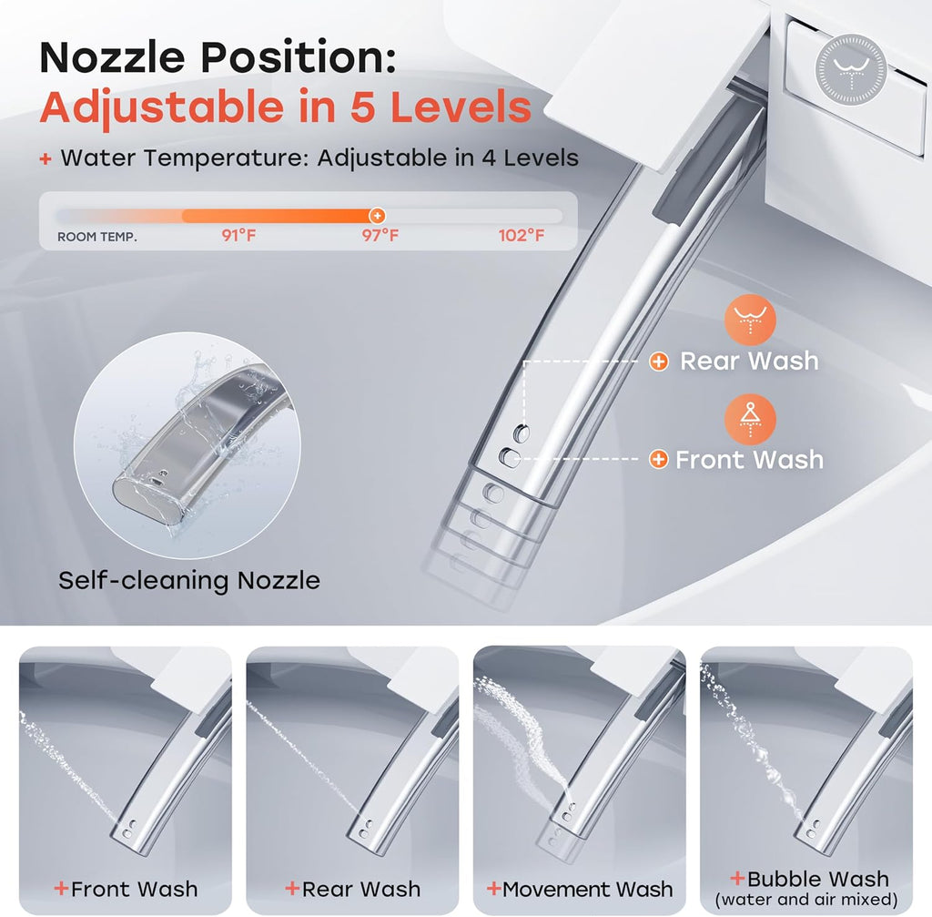 HOROW Bidet Toilet 10' Rough-in, Smart Toilet with Bidet Built-in, Instant Warm Water, Elongated Heated Seat, Dryer, Blackout Flushing and Deodorization