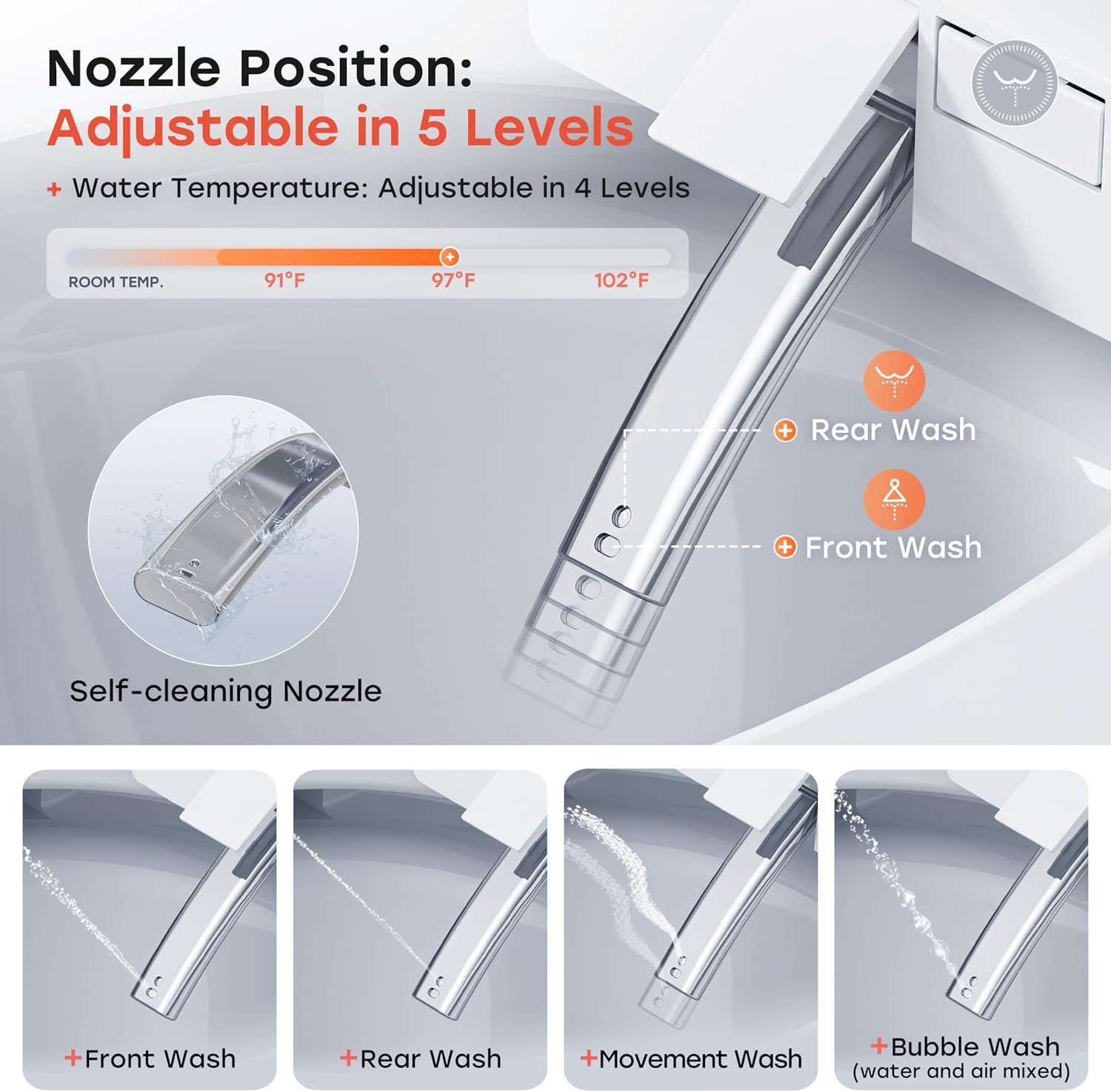 HOROW Bidet Toilet 10' Rough-in, Smart Toilet with Bidet Built-in, Instant Warm Water, Elongated Heated Seat, Dryer, Blackout Flushing and Deodorization