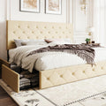 SHA CERLIN Upholstered King Size Platform Bed Frame with 4 Storage Drawers, Adjustable Headboard with Diamond Stitched Button Tufted Design, Wooden Slat Support, No Box Spring Needed, Beige
