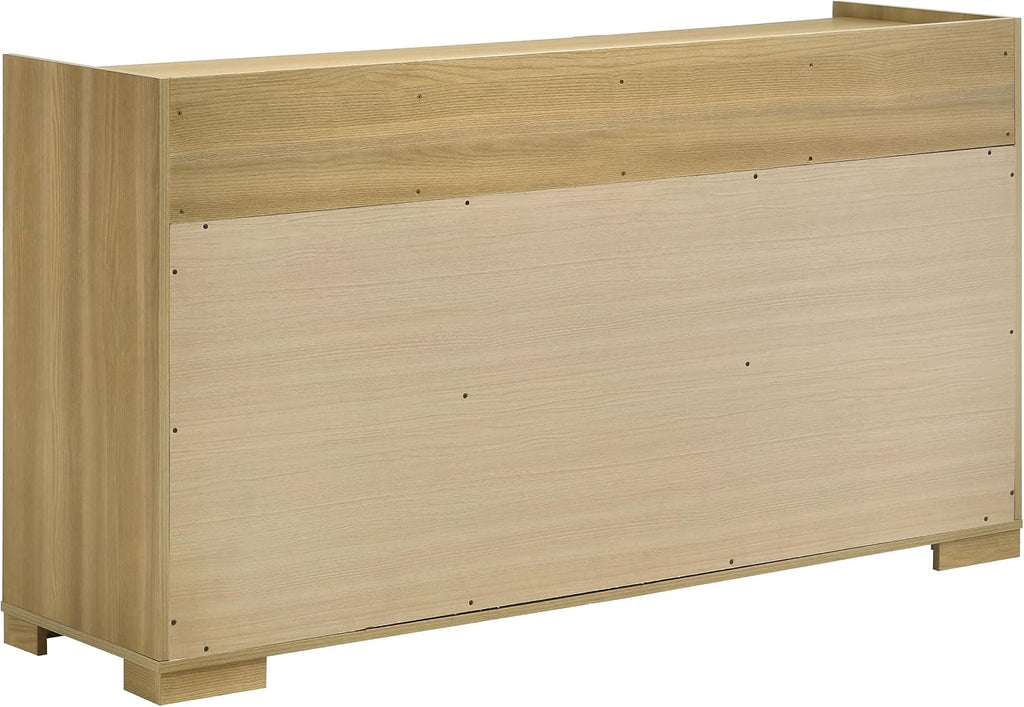 Coaster Home Furnishings Hyland Coastal 4-Piece Bedroom Set Upholstered Eastern King Size LED Panel Bed Frame 52-inch Headboard Natural 215651KE-S4