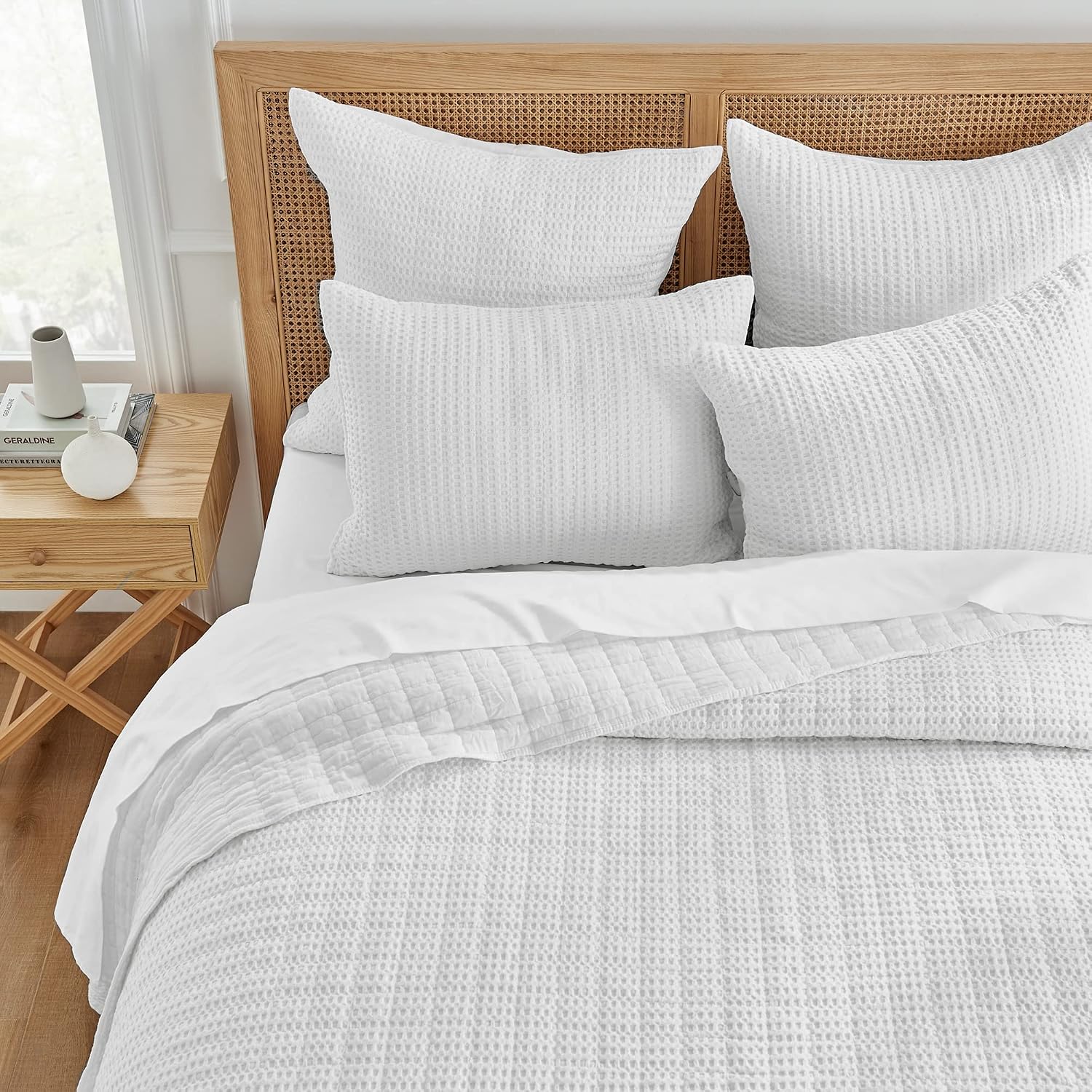 Levtex Home Mills Waffle King/Cal King Quilt Set (106x92in) with 2 Pillow Shams (36x20in) - Bright White - 100% Cotton King Size Quilt Bedding Set - Lightweight, Soft, Pre-Washed