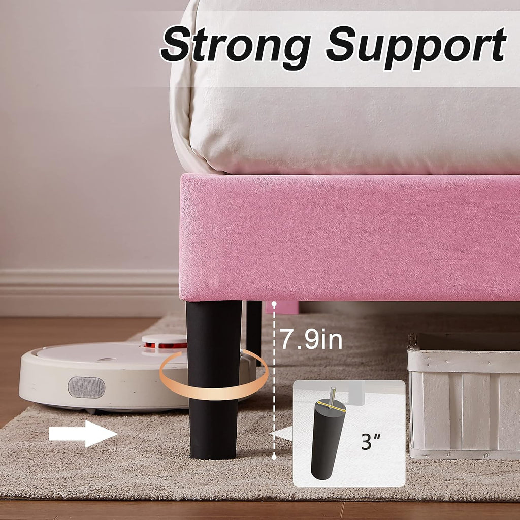 VECELO Twin Bed Frames, Upholstered Platform Bedframe, Adjustable Headboard, Wood Slat Support, No Box Spring Needed, Easy Assembly, Cherry Pink