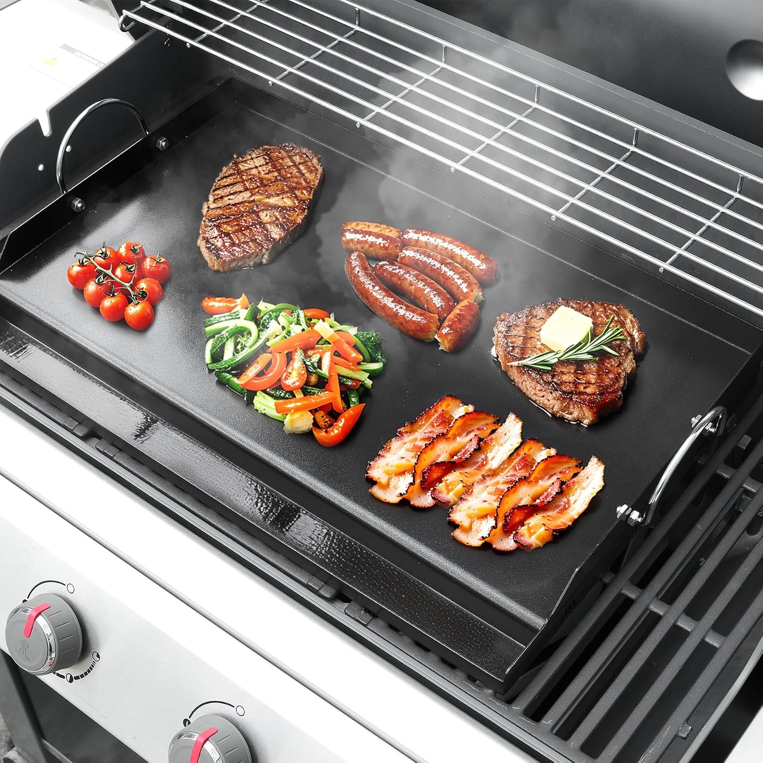 onlyfire Universal BBQ Griddle for Charcoal/Gas Grills, Ceramic Coated Non-Stick Flat Top Griddle with Handles for Outdoor Cooking, 25' x 16'
