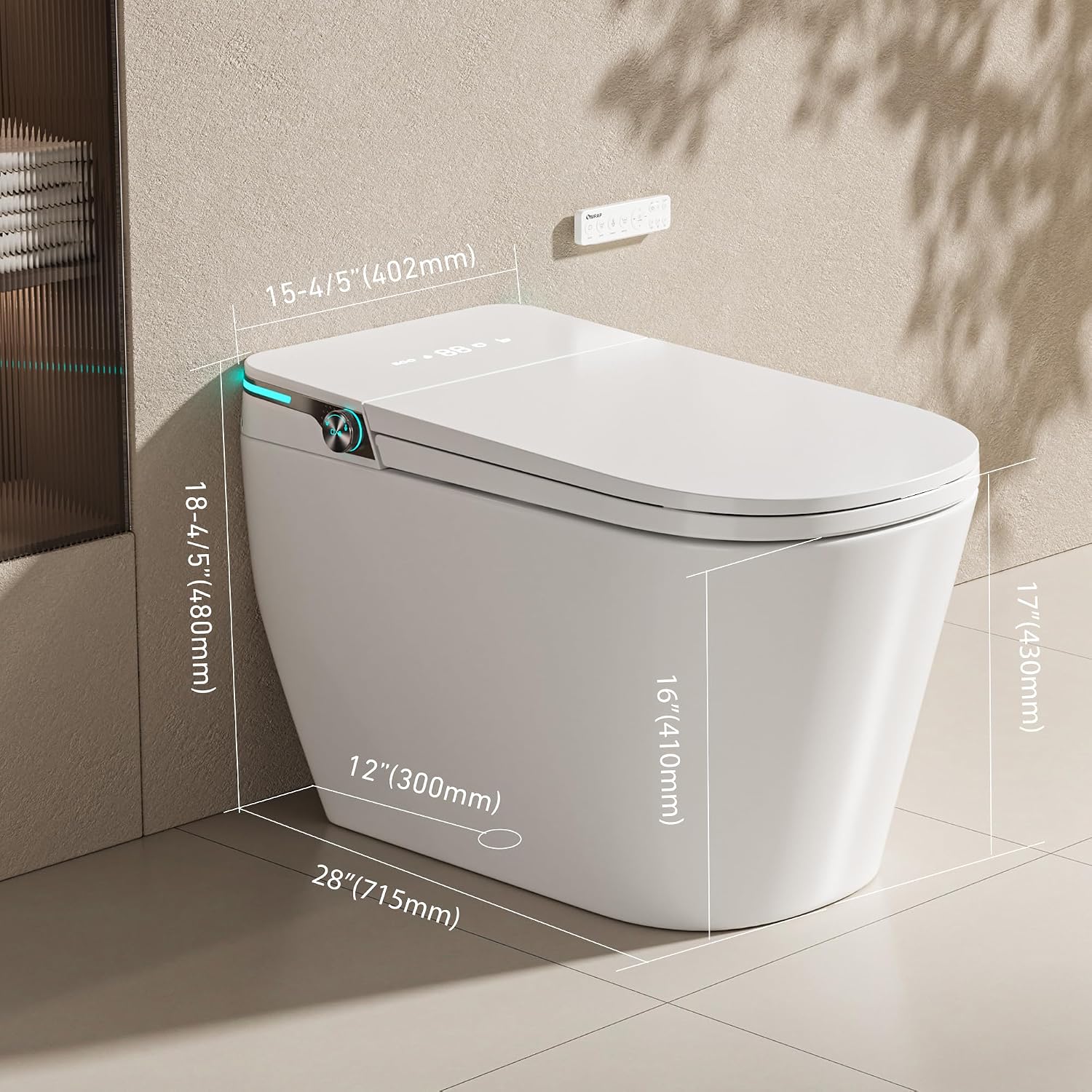 Smart Toilet with Bidet Built in by Onirap, ADA Comfort Height Toilet, Elongated Heated & Wider Seat Tank Built in with Powerful Flush, Auto Open/Close Lid, Warm Water Sprayer & Dryer, Night Light