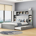 Harper & Bright Designs Queen Size Platform Bed with Trundle and Drawers, Queen Platform Bed Frame with Storage Headboard, Solid Wood Bed Frame with Bookcase and Cabinet, No Box Spring Needed (Gray)
