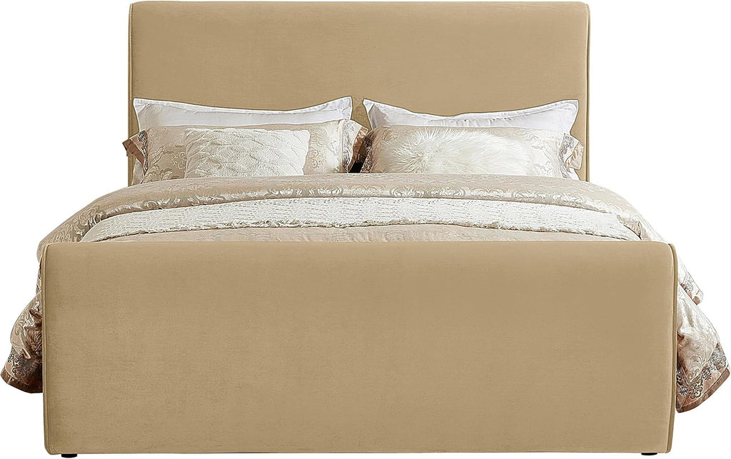 Meridian Furniture SloanCamel-K Sloan Collection Modern | Contemporary Velvet Upholstered King Bed with Rich Soft Camel Velvet, Curved Headboard and Footboard, 81' W x 92' D x 45' H, Camel, King