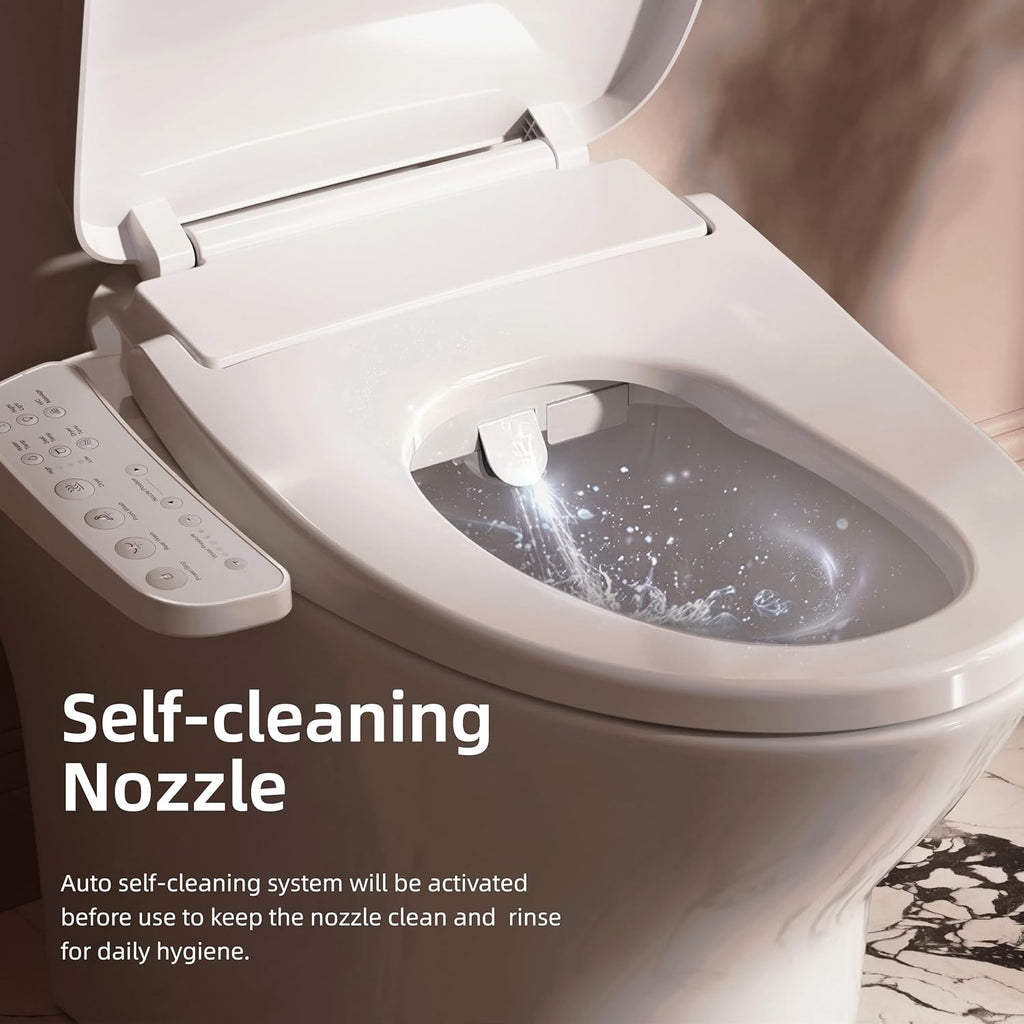 BRAVAT® Electronic Smart Bidet Toilet Seat – Heated Seat, Instant Warm Water, Stainless Steel Nozzle, Cleansing Rinse, Warm Air Dryer, Night Light, Easy Install, Elongated, White