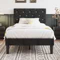 VECELO Twin Size Bed Frame, Upholstered Platform with Adjustable Diamond Tufted Headboard, Wood Slat Support, No Box Spring Needed, Velvet & Black