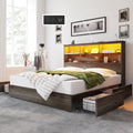 AMERLIFE King Size Bed Frame Wooden Platform Bed with 51.2' Storage LED Bookcase Headboard, 4 Storage Drawers & Charging Station/No Box Spring Needed/Noise Free/Rustic Grey