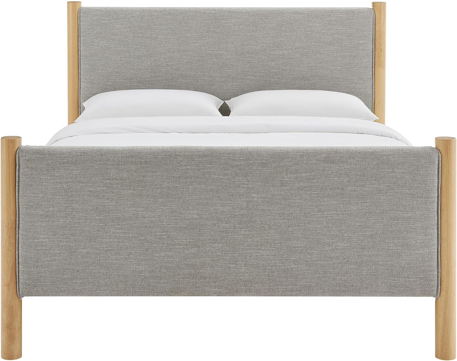 Modway Maven Queen Size Bed Frame in Wheat Oak with Upholstered Fabric Headboard and Footboard – Wood Queen Platform Bed Frame – No Box Spring Needed