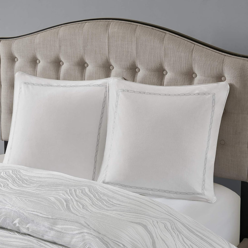 Madison Park Signature Glam Cozy Comforter Set - All Season Bedding Combo Filled Insert and Removable Duvet Cover, Shams, Decorative Pillows, Metallic White King(110'x96') 10 Piece