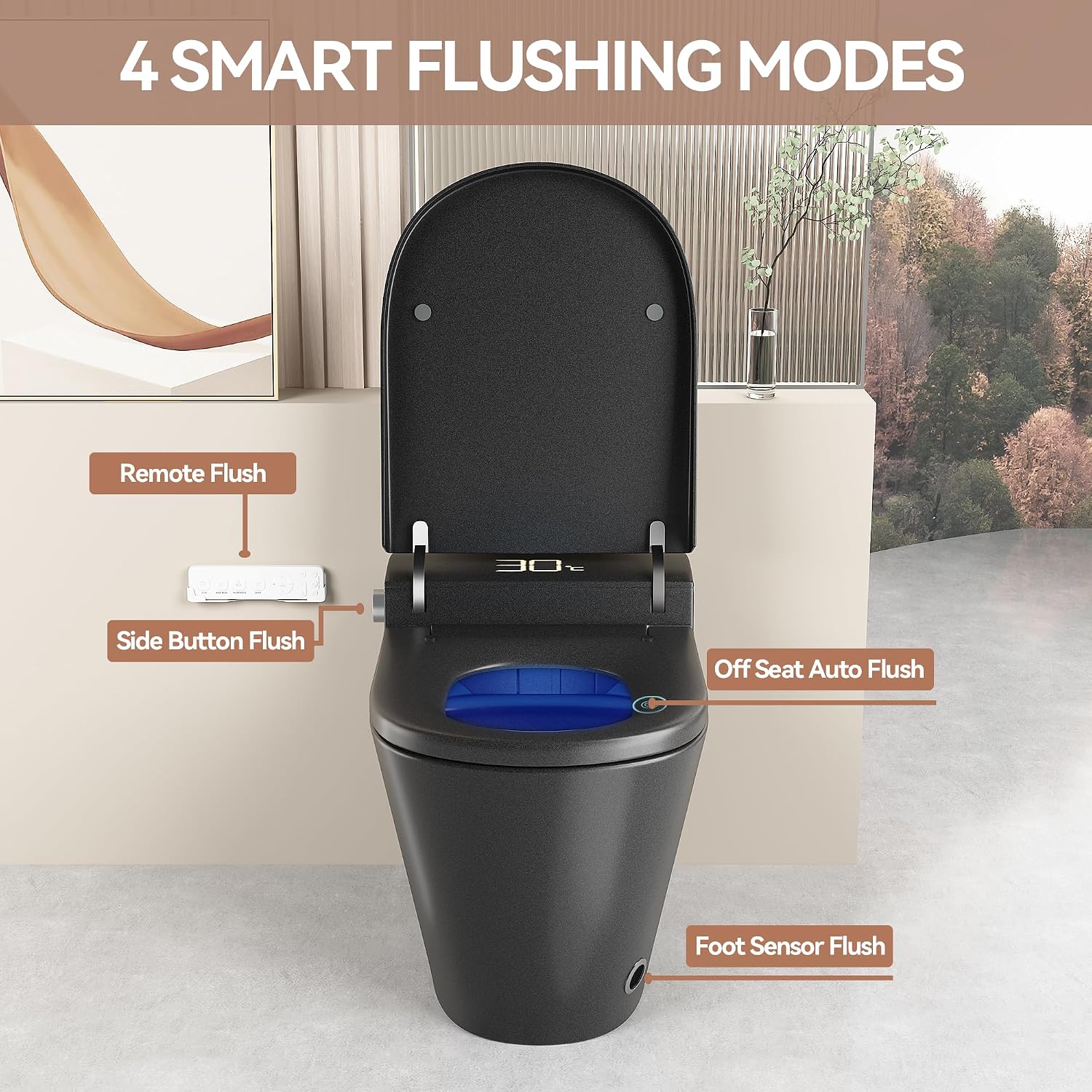 KEIKI Smart Ceramic Toilet with Warm Water Sprayer and Dryer, One Piece Bidet Toilet with Auto Dual Flush Foot Sensor Operation, Heated Seat, Auto Open/Close Seat, for Bathroom, Black