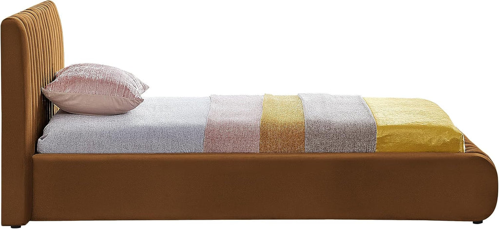 Meridian Furniture NicoSaddle-T Nico Collection Modern | Contemporary Velvet Upholstered Twin Bed with Rich Saddle Velvet and Deep Channel Tufting, 53' W x 86' D x 38' H, Saddle, Twin
