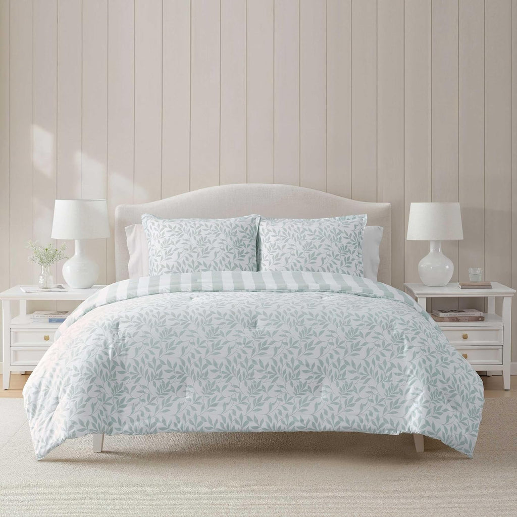 Martha Stewart - King Comforter Set, 100% Naturally Soft & Breathable Cotton Bedding, Lightweight for Year Round Comfort, 3 Piece Bed Set with Matching Pillowcases (Copper Vines Blue)