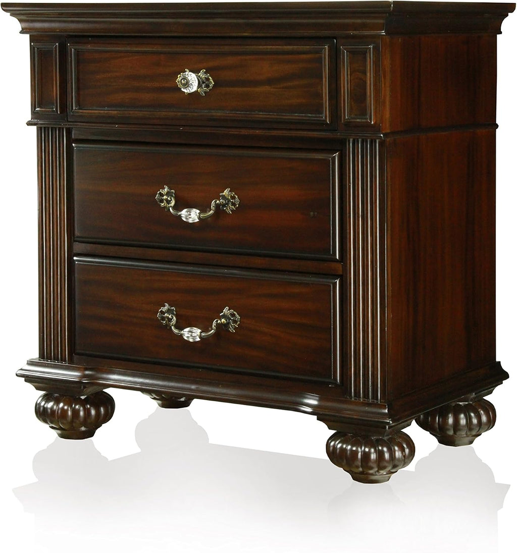 Furniture of America Malierd 3 Piece Traditional Bed Set with 2 Nightstands, Box Spring Required for Bedroom, King, Dark Walnut