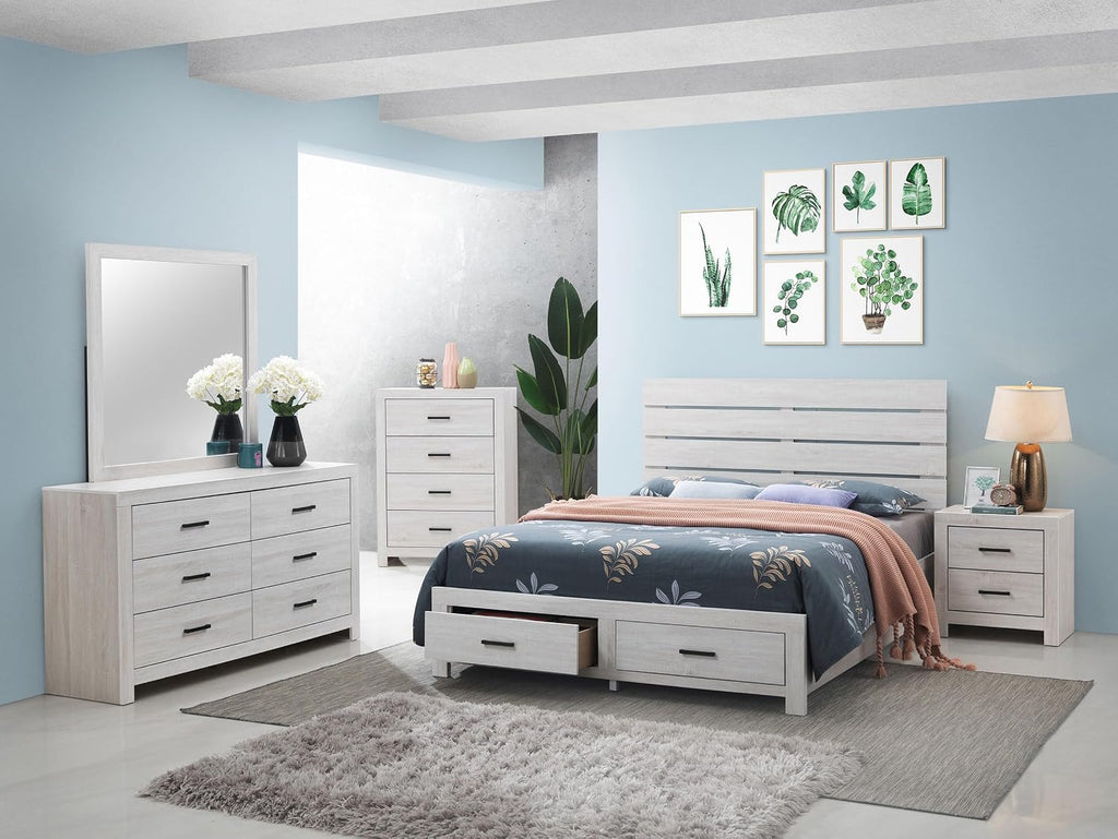 Coaster Home Furnishings Brantford Farmhouse 5-Piece Bedroom Set Queen Size Storage Panel Bed Frame 49-inch Headboard Coastal White 207050Q-S5