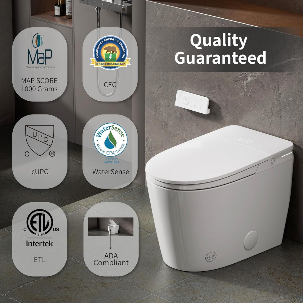 Luxury Smart Toilet, Bidet Toilet with Foam Dispenser, Auto Open/Close, MAP 1000g Powerful Auto-Flush, Warm Water/Dryer, ADA Chair Height Elongated Heated Seat, Deodorization