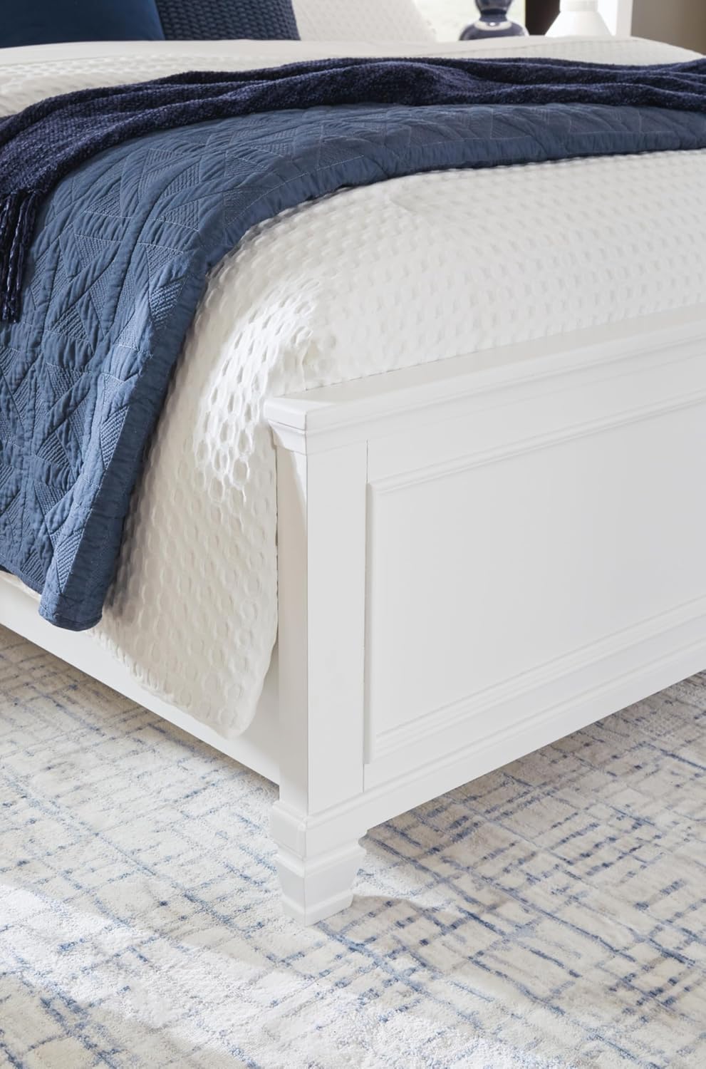 Signature Design by Ashley Fortman Transitional King Panel Bed with Tapered Feet, Foundation or Box Spring Needed, White
