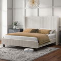 HOWE King Size Bed Frame with 50.8' Tall Wingback Headboard, Modern Corduroy Upholstered Platform Bed Frame with Solid Wood Slats & Legs, No Box Spring Needed, Noise-Reducing Design, Cream