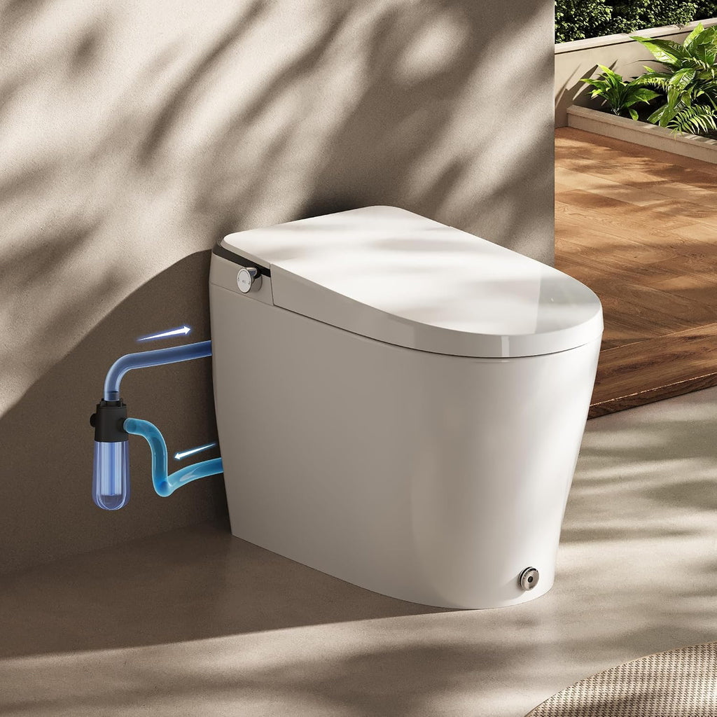 DeerValley Smart Toilet Auto Open & Close One Piece Tankless Toilet with Bidet Built in Auto Flush Warm Water Air Dryer Heated Seat Intelligent Water Filter for Modern Luxury Smart Home - DV-1S0029Pro