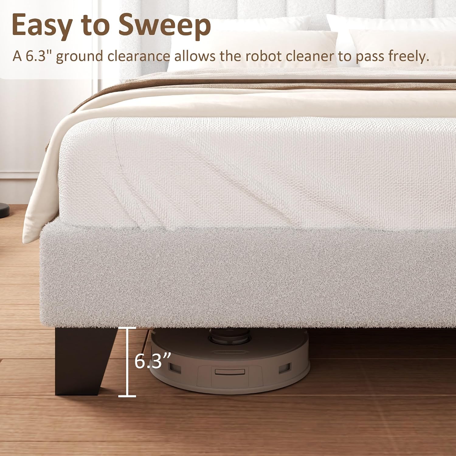 Full Bed Frame with Headboard Upholstered Platform Bed Frame with Teddy Velvet Headboard, Wooden Slats Support/Wing Edge Design/No Box Spring Needed/Easy Assembly, Grey Full