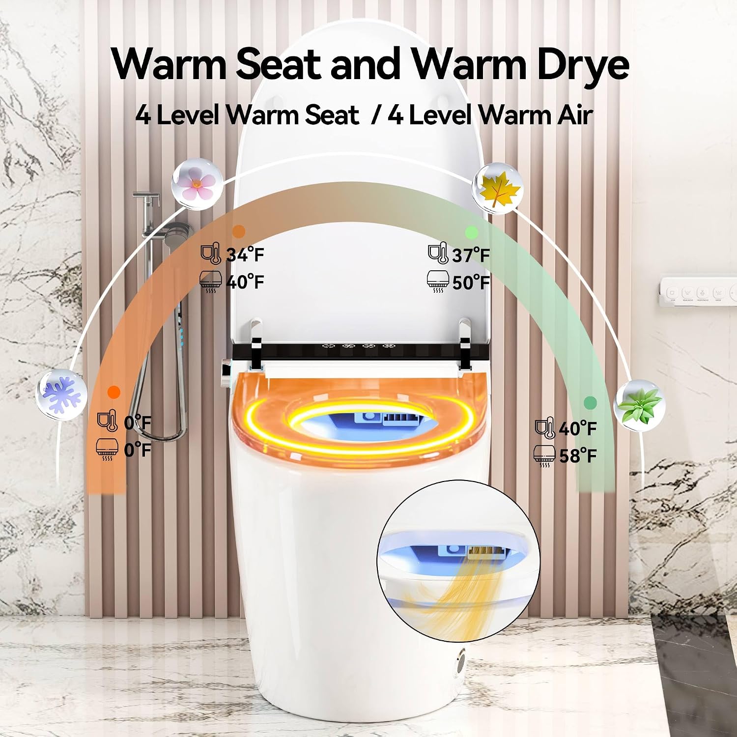Smart Toilet with Auto Open/Close, Auto Flush, Warm Air Dryer & Nozzle Self-Cleaning,One-Piece Electric Toilet with Bidet Built-In,Heated Seat with Adjustable Temperature, Foot Sensor (ST-MX70)