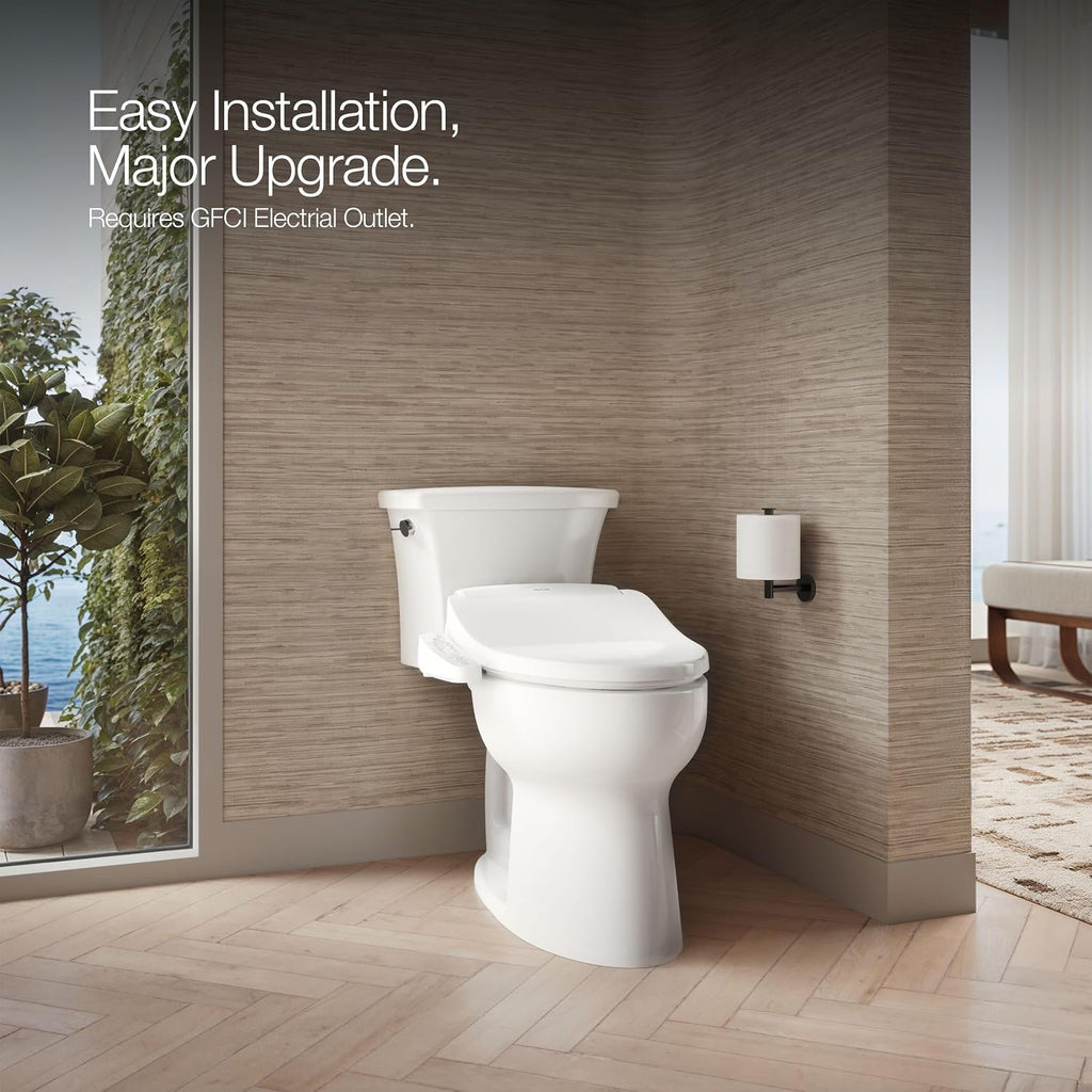 Kohler PureWash E580 Elongated Bidet Toilet Seat, White, Quiet-Close Lid Prevents Slamming, Self-Cleaning Wand, Adjustable Water Pressure with Multiple Cleansing Options